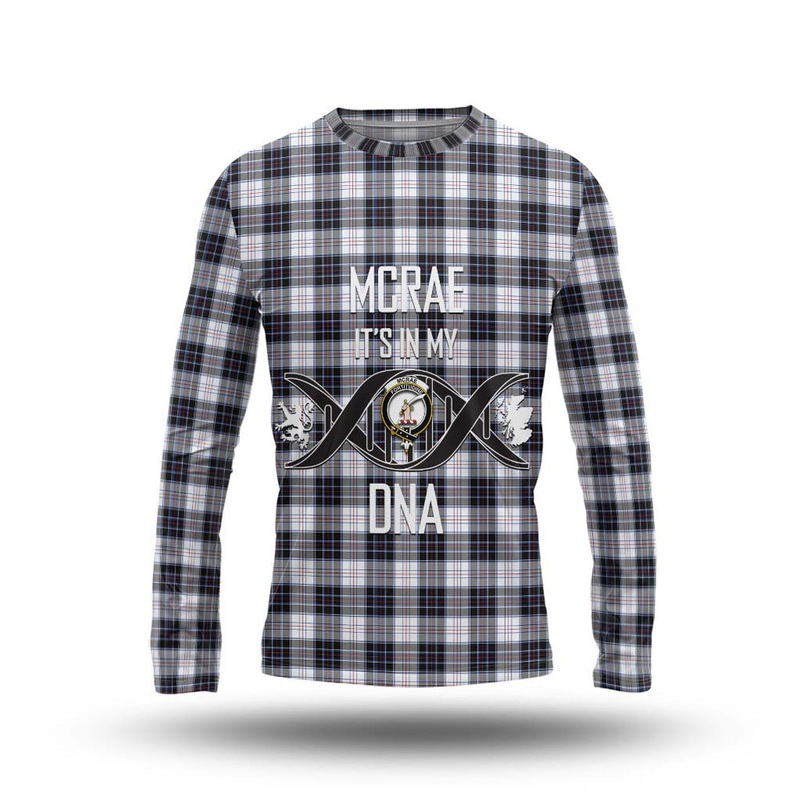 McRae Dress Modern Tartan Long Sleeve T-Shirt with Family Crest DNA In Me Style