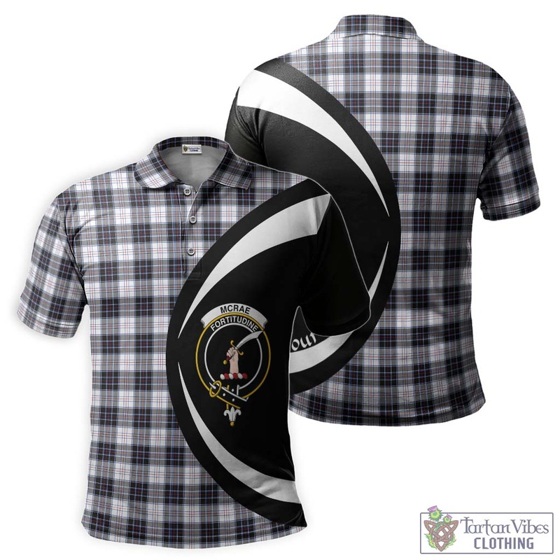 McRae Dress Modern Tartan Men's Polo Shirt with Family Crest Circle Style