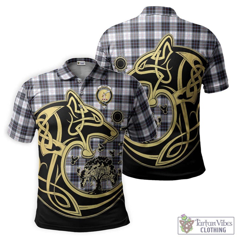 McRae Dress Modern Tartan Polo Shirt with Family Crest Celtic Wolf Style
