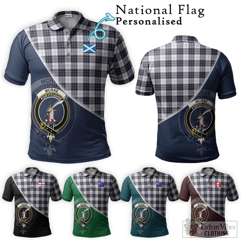 McRae Dress Modern Tartan Polo Shirt with Personalised National Flag and Family Crest Half Style