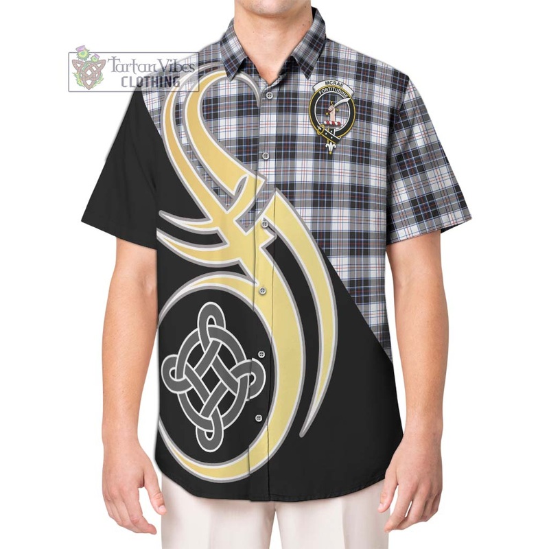 McRae Dress Modern Tartan Short Sleeve Button Shirt with Family Crest and Celtic Symbol Style