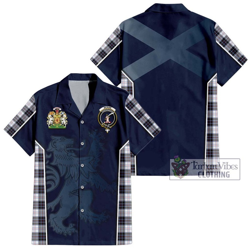 McRae Dress Modern Tartan Short Sleeve Button Shirt with Family Crest and Lion Rampant Vibes Sport Style