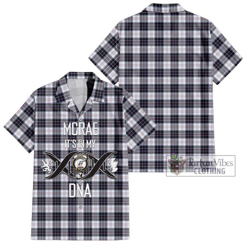 McRae Dress Modern Tartan Short Sleeve Button Shirt with Family Crest DNA In Me Style
