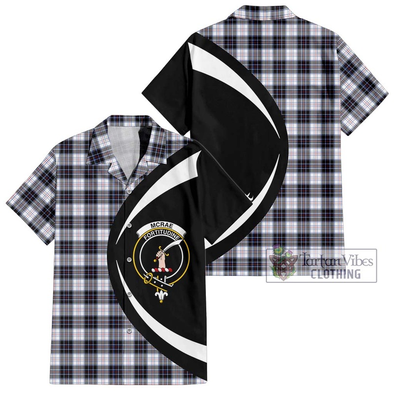 McRae Dress Modern Tartan Short Sleeve Button Up with Family Crest Circle Style