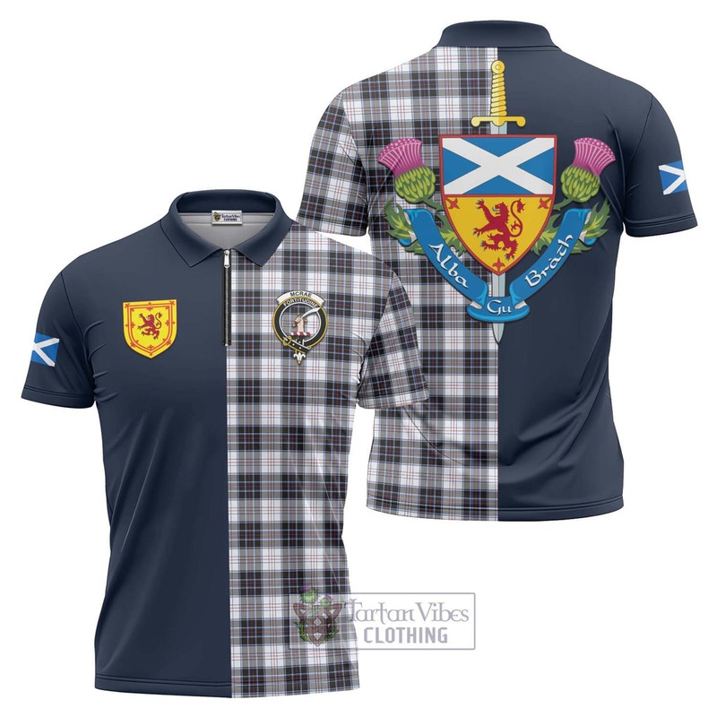 McRae Dress Modern Tartan Zipper Polo Shirt Alba with Scottish Lion Royal Arm Half Style