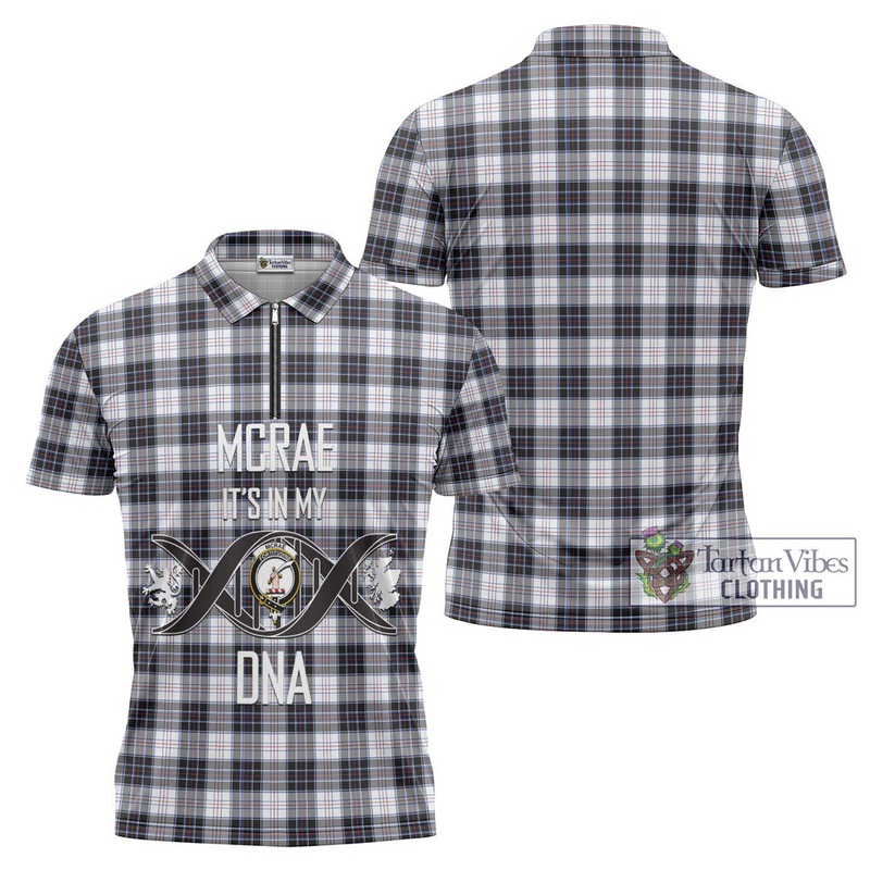 McRae Dress Modern Tartan Zipper Polo Shirt with Family Crest DNA In Me Style