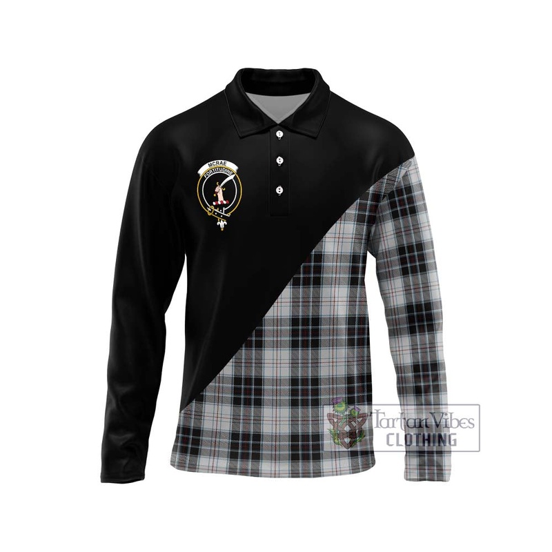 McRae Dress Tartan Long Sleeve Polo Shirt with Family Crest and Military Logo Style