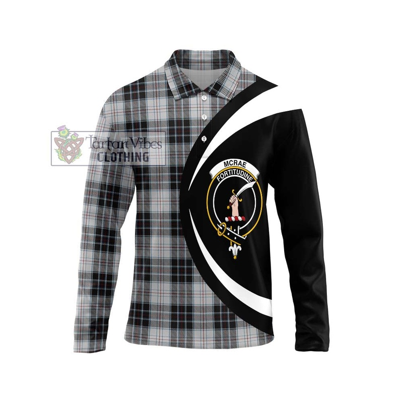 McRae Dress Tartan Long Sleeve Polo Shirt with Family Crest Circle Style