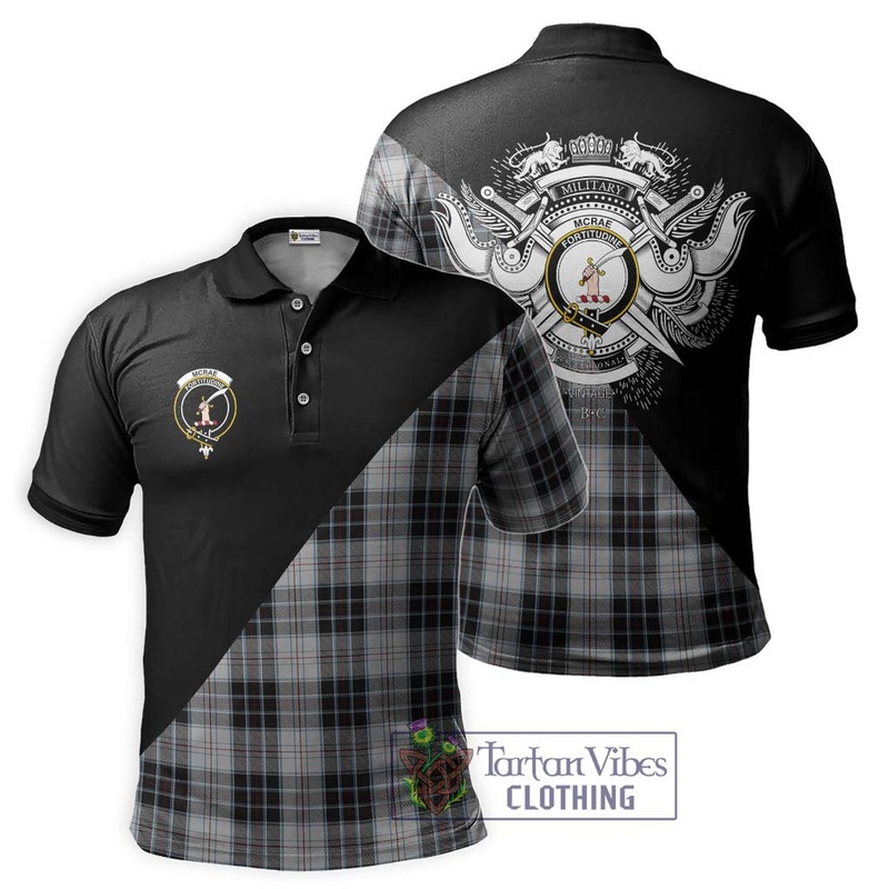 McRae Dress Tartan Polo Shirt with Family Crest and Military Logo Style