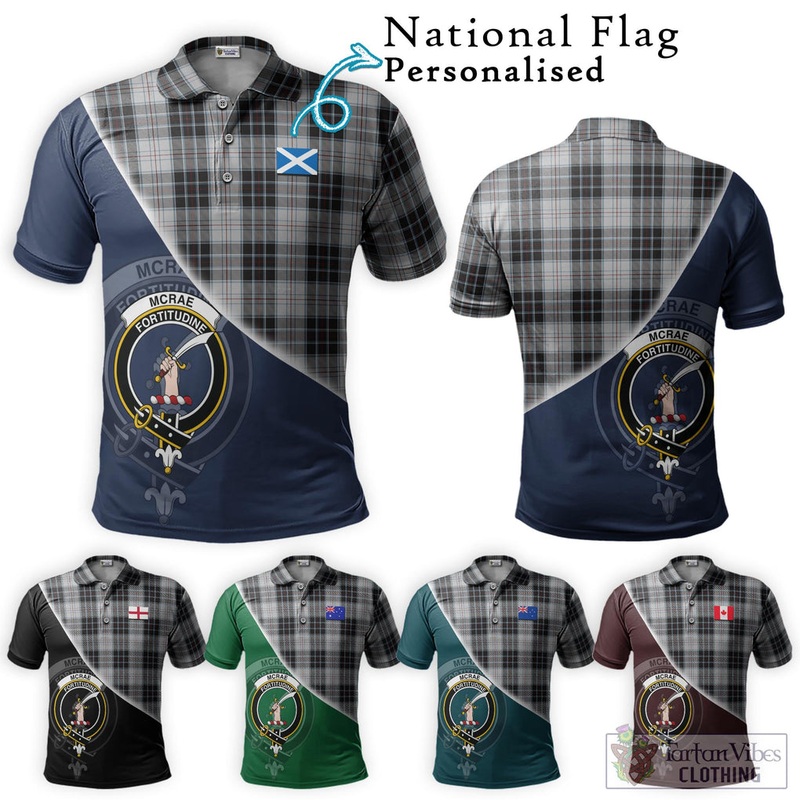 McRae Dress Tartan Polo Shirt with Personalised National Flag and Family Crest Half Style
