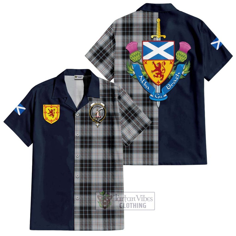 McRae Dress Tartan Short Sleeve Button Shirt Alba with Scottish Lion Royal Arm Half Style
