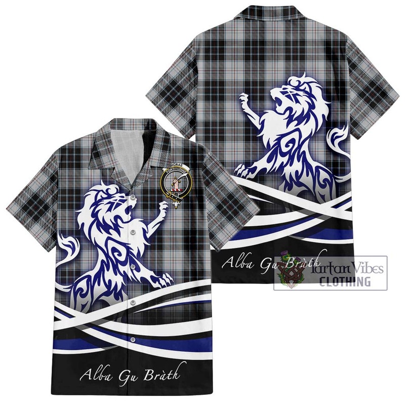 McRae Dress Tartan Short Sleeve Button Shirt with Alba Gu Brath Regal Lion Emblem