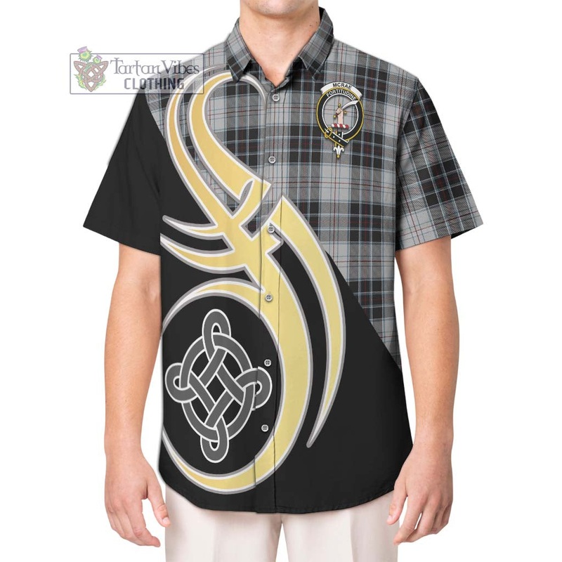 McRae Dress Tartan Short Sleeve Button Shirt with Family Crest and Celtic Symbol Style