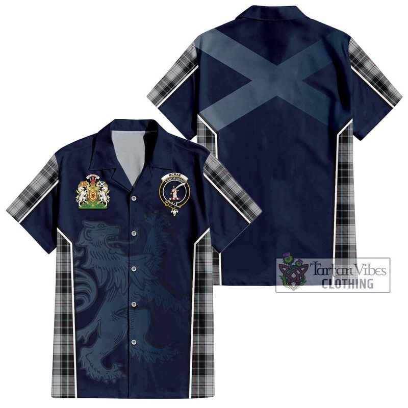McRae Dress Tartan Short Sleeve Button Shirt with Family Crest and Lion Rampant Vibes Sport Style
