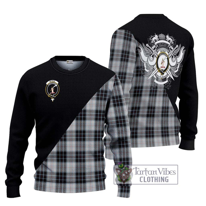 McRae Dress Tartan Ugly Sweater with Family Crest and Military Logo Style