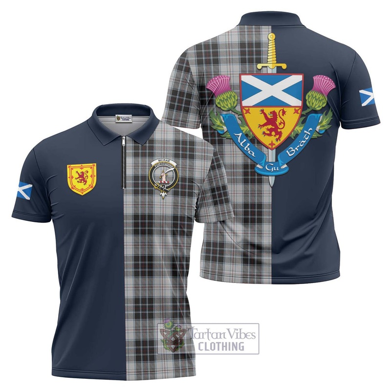 McRae Dress Tartan Zipper Polo Shirt Alba with Scottish Lion Royal Arm Half Style