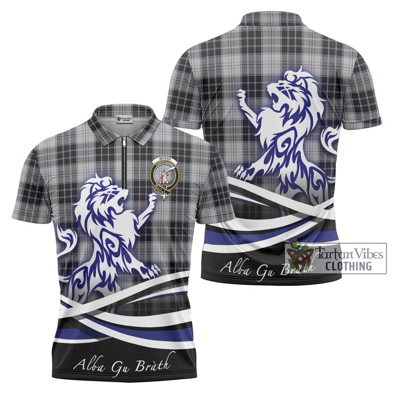 McRae Dress Tartan Zipper Polo Shirt with Alba Gu Brath Regal Lion Emblem