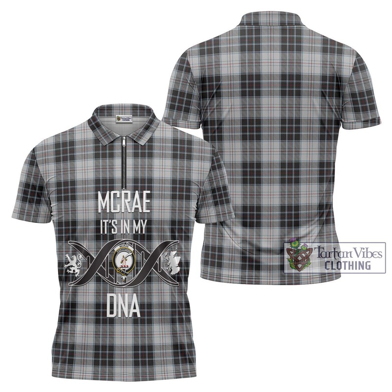 McRae Dress Tartan Zipper Polo Shirt with Family Crest DNA In Me Style