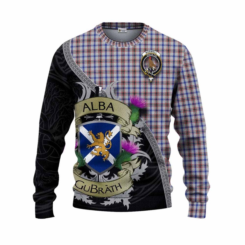 Boswell Tartan Family Crest Knitted Sweater Lion Rampant Royal Thistle Shield Celtic Inspired