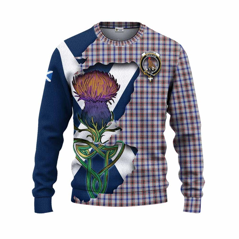 Boswell Tartan Family Crest Knitted Sweater Scottish Thistle Celtic Inspired