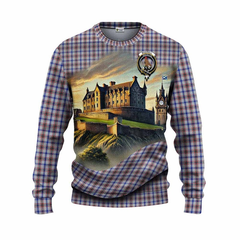 Boswell Tartan Family Crest Knitted Sweater with Scottish Ancient Castle Style