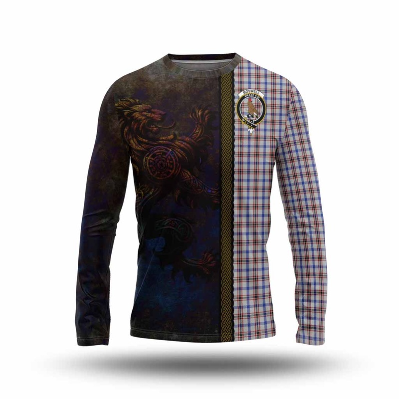 Boswell Tartan Family Crest Long Sleeve T-Shirt Alba Gu Brath Be Brave Lion Ancient Style