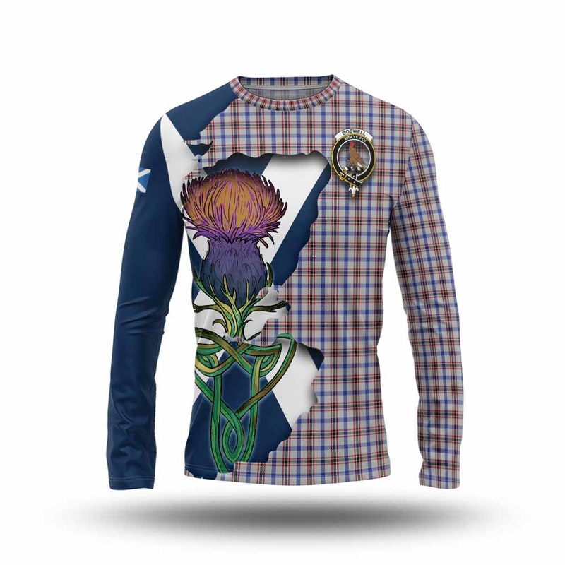 Boswell Tartan Family Crest Long Sleeve T-Shirt Scottish Thistle Celtic Inspired