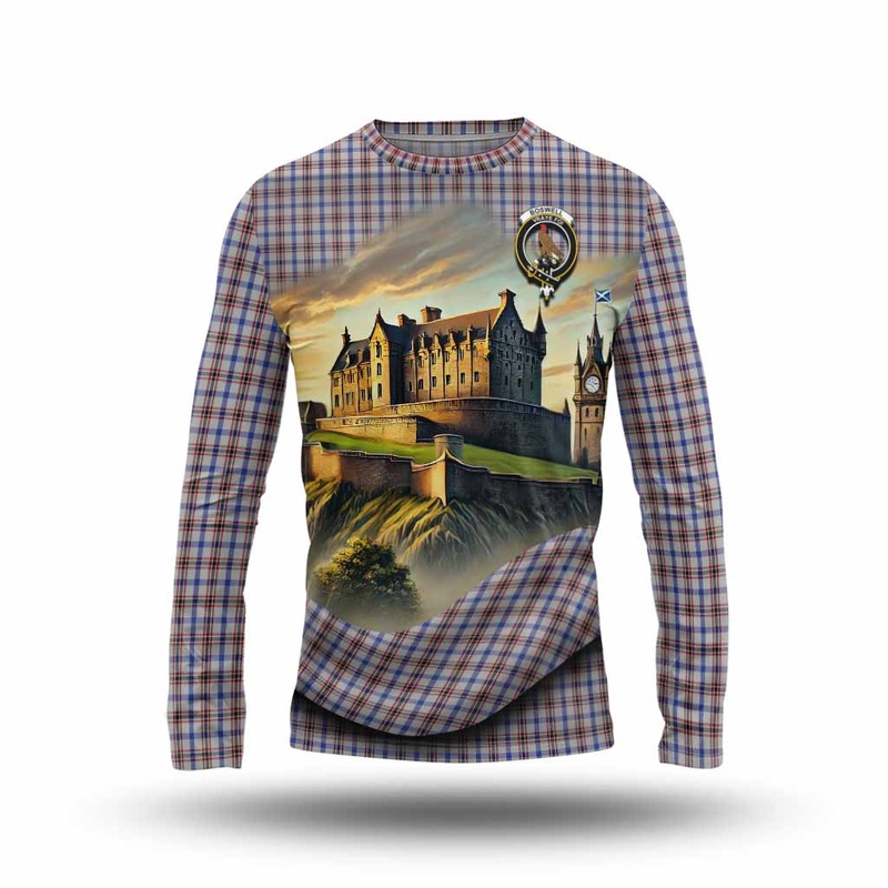 Boswell Tartan Family Crest Long Sleeve T-Shirt with Scottish Ancient Castle Style