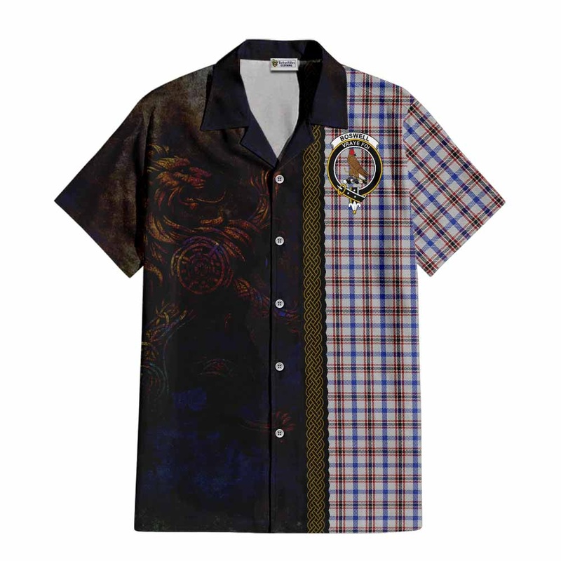 Boswell Tartan Family Crest Short Sleeve Button Shirt Alba Gu Brath Be Brave Lion Ancient Style