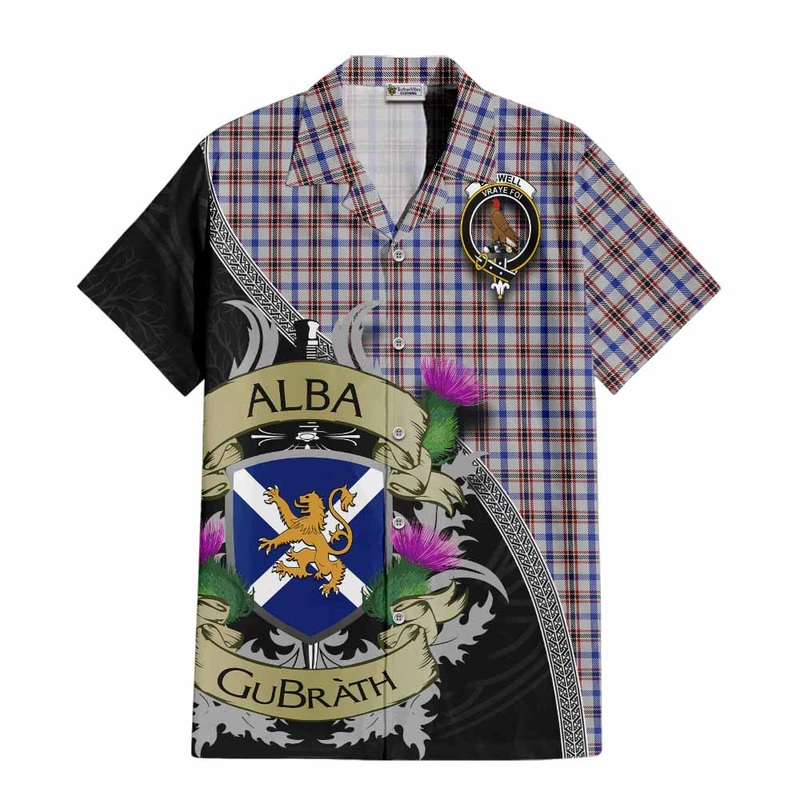 Boswell Tartan Family Crest Short Sleeve Button Shirt Lion Rampant Royal Thistle Shield Celtic Inspired