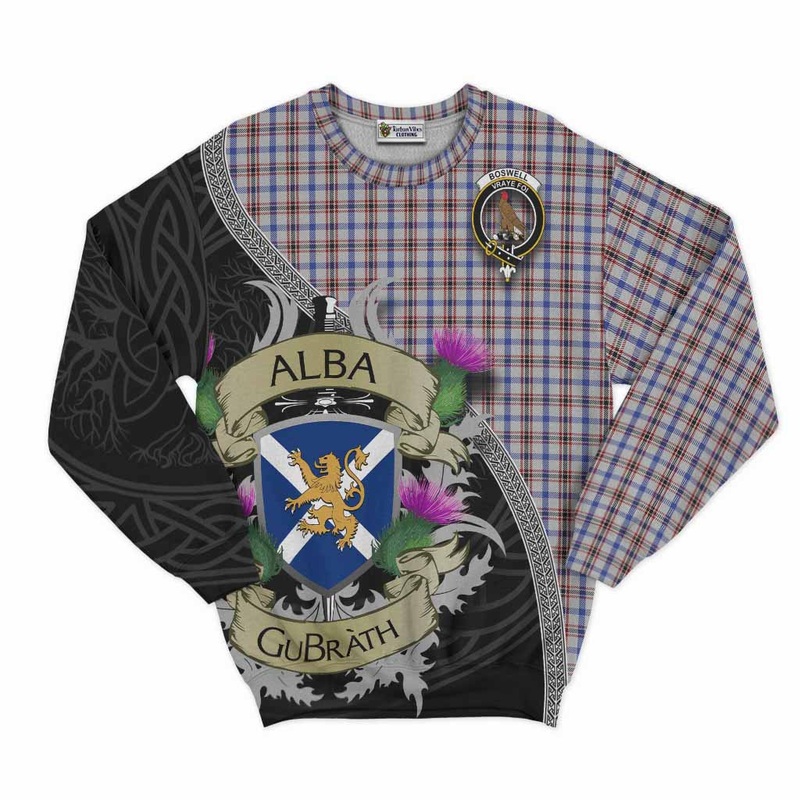 Boswell Tartan Family Crest Sweatshirt Lion Rampant Royal Thistle Shield Celtic Inspired