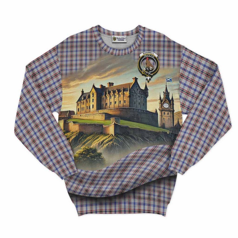 Boswell Tartan Family Crest Sweatshirt with Scottish Ancient Castle Style