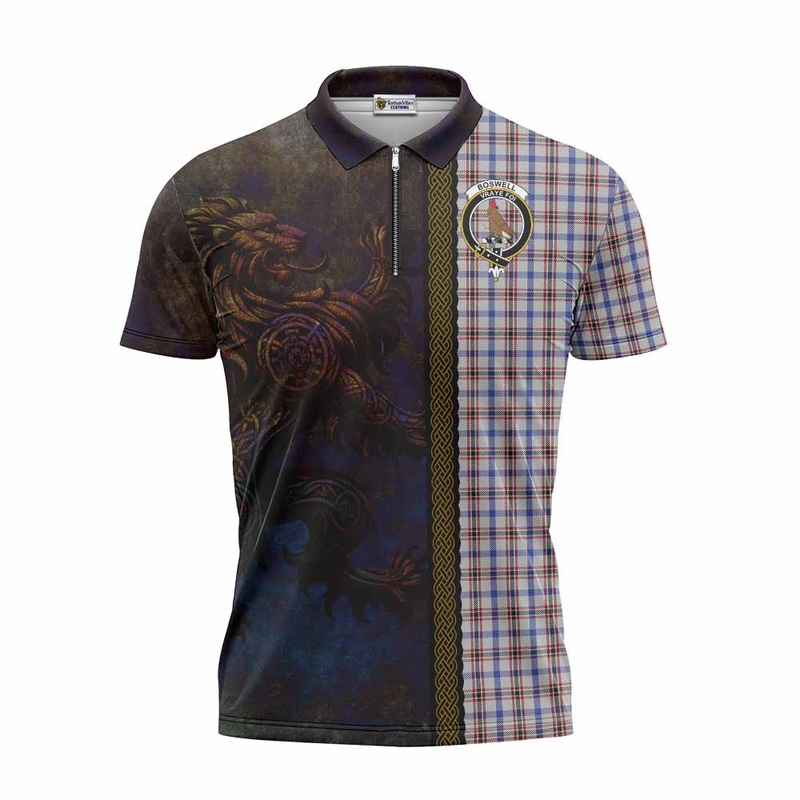 Boswell Tartan Family Crest Zipper Polo Shirt Alba Gu Brath Be Brave Lion Ancient Style
