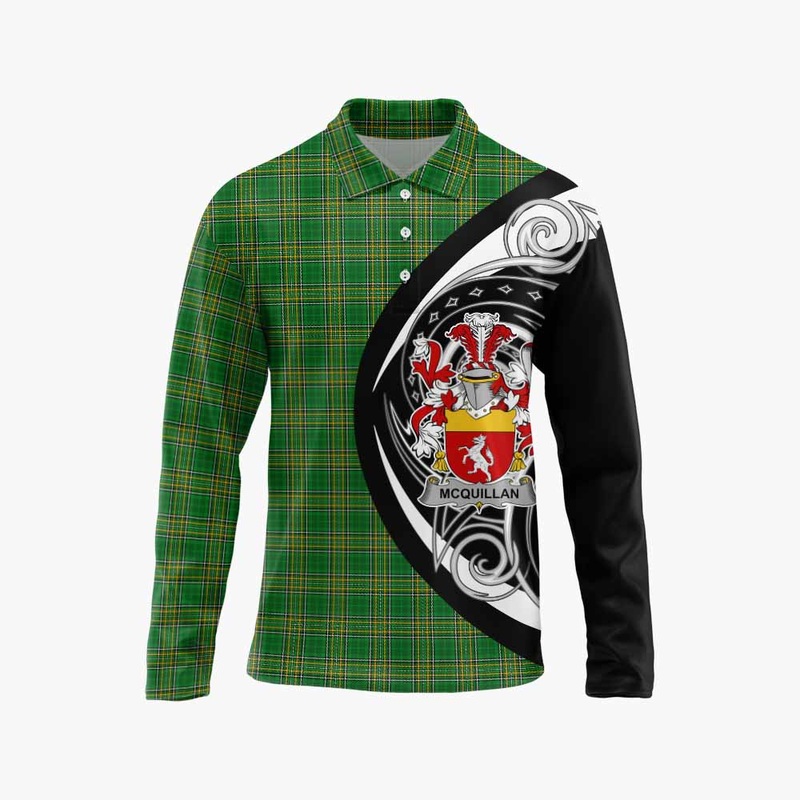 McQuillan Irish Clan Long Sleeve Polo Shirt Celtic Circle Style