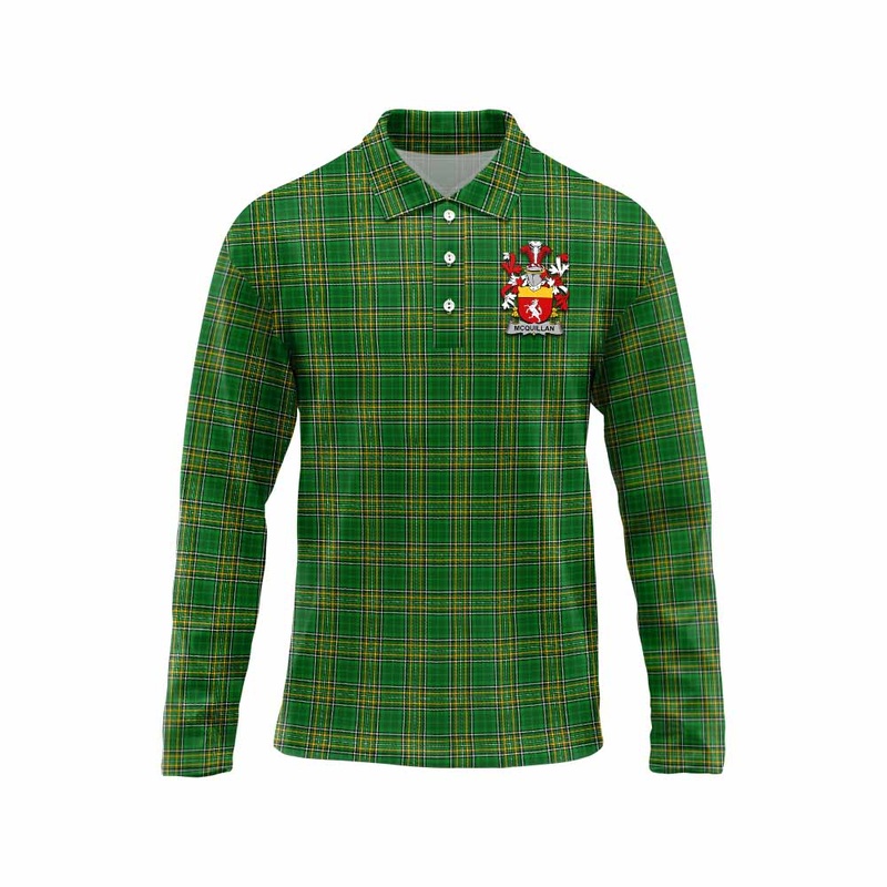 McQuillan Irish Clan Tartan Long Sleeve Polo Shirt with Coat of Arms