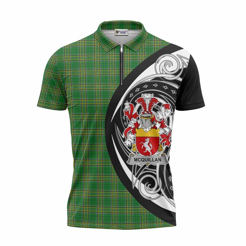 McQuillan Irish Clan Zipper Polo Shirt Celtic Circle Style