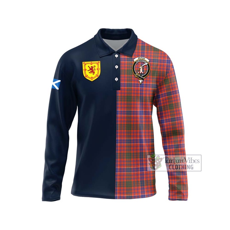 McRae Ancient Tartan Long Sleeve Polo Shirt Alba with Scottish Lion Royal Arm Half Style