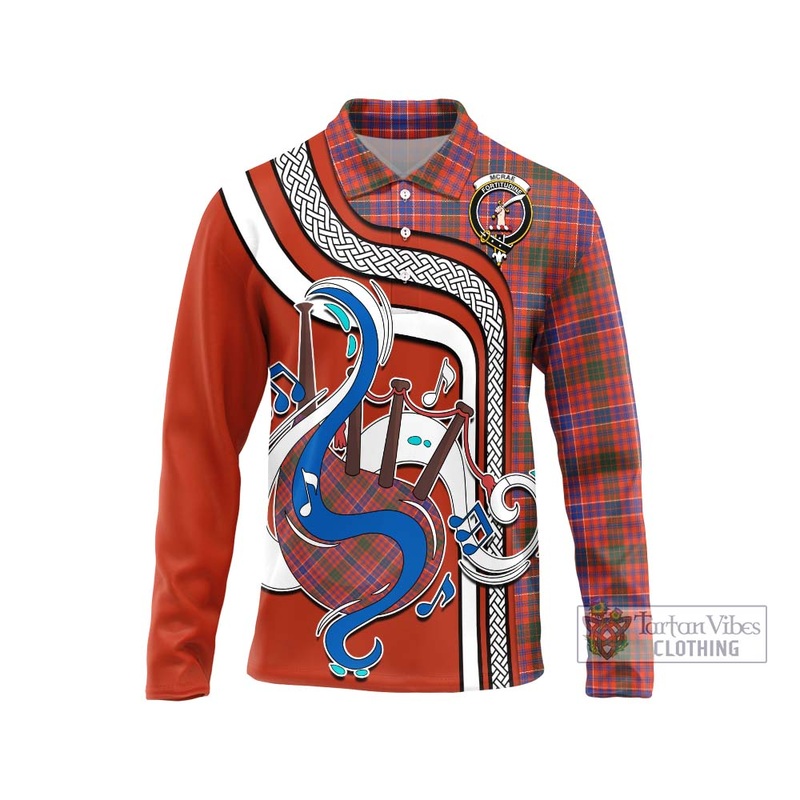 McRae Ancient Tartan Long Sleeve Polo Shirt with Epic Bagpipe Style