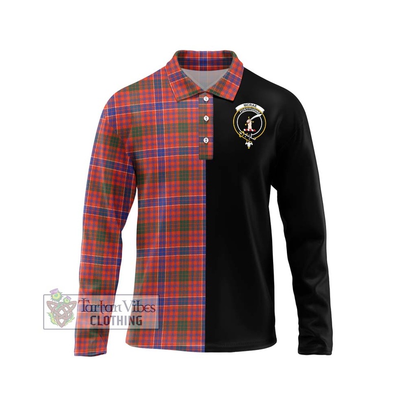 McRae Ancient Tartan Long Sleeve Polo Shirt with Family Crest and Half Of Me Style