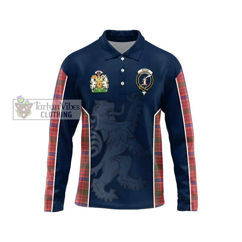 McRae Ancient Tartan Long Sleeve Polo Shirt with Family Crest and Lion Rampant Vibes Sport Style