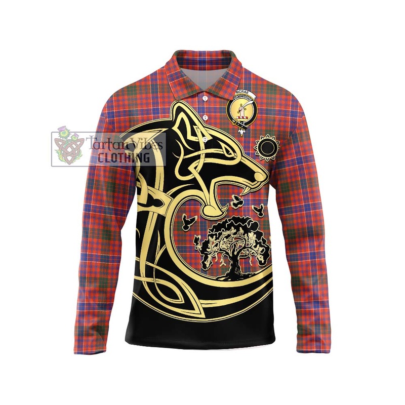 McRae Ancient Tartan Long Sleeve Polo Shirt with Family Crest Celtic Wolf Style